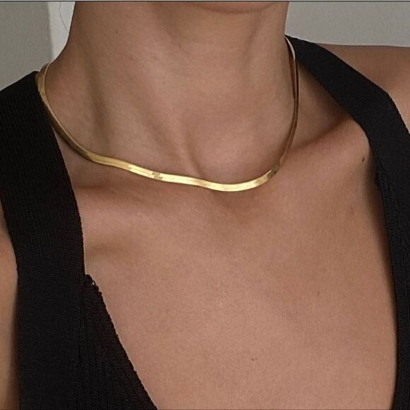 Stainless Steel 18K Gold Plated or Silver Plated Chain Herringbone Necklace - Picture 10 of 12